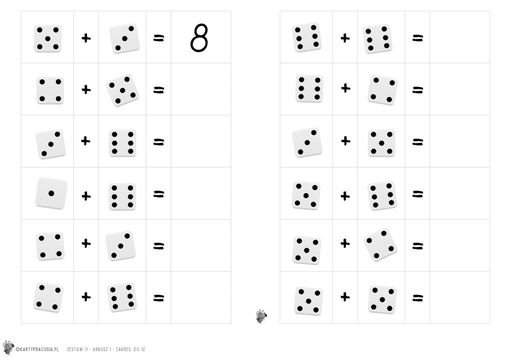 Karty pracy -11- Liczenie z kostkami do gry